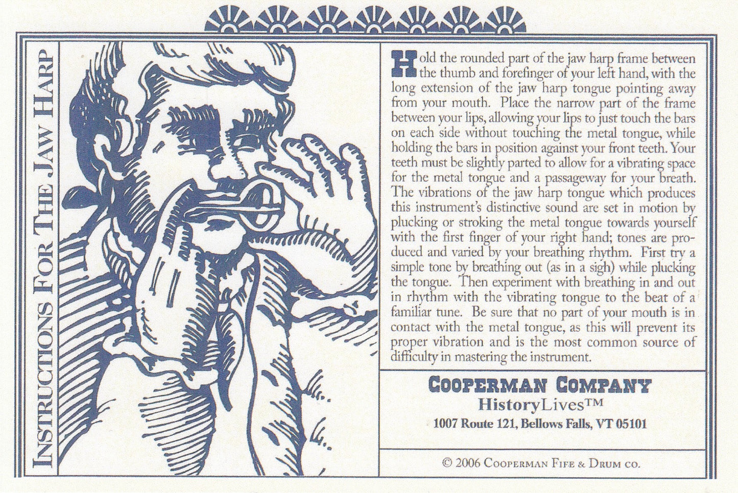 Traditional jaw harp for beginners information card back