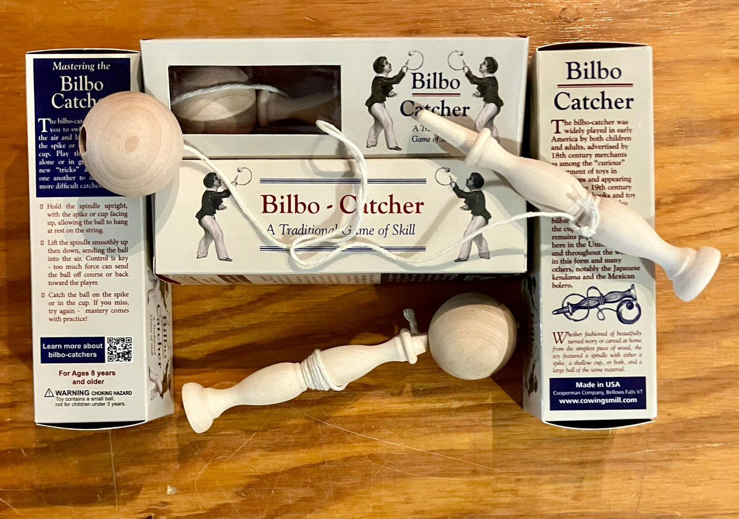 Traditional bilbo-catcher (bilboquet), wood cup and ball toy