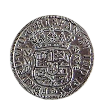 Reproduction Spanish milled dollar cast in pewter, obverse side