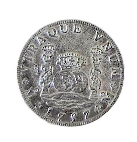 Reproduction Spanish milled dollar cast in pewter, reverse side