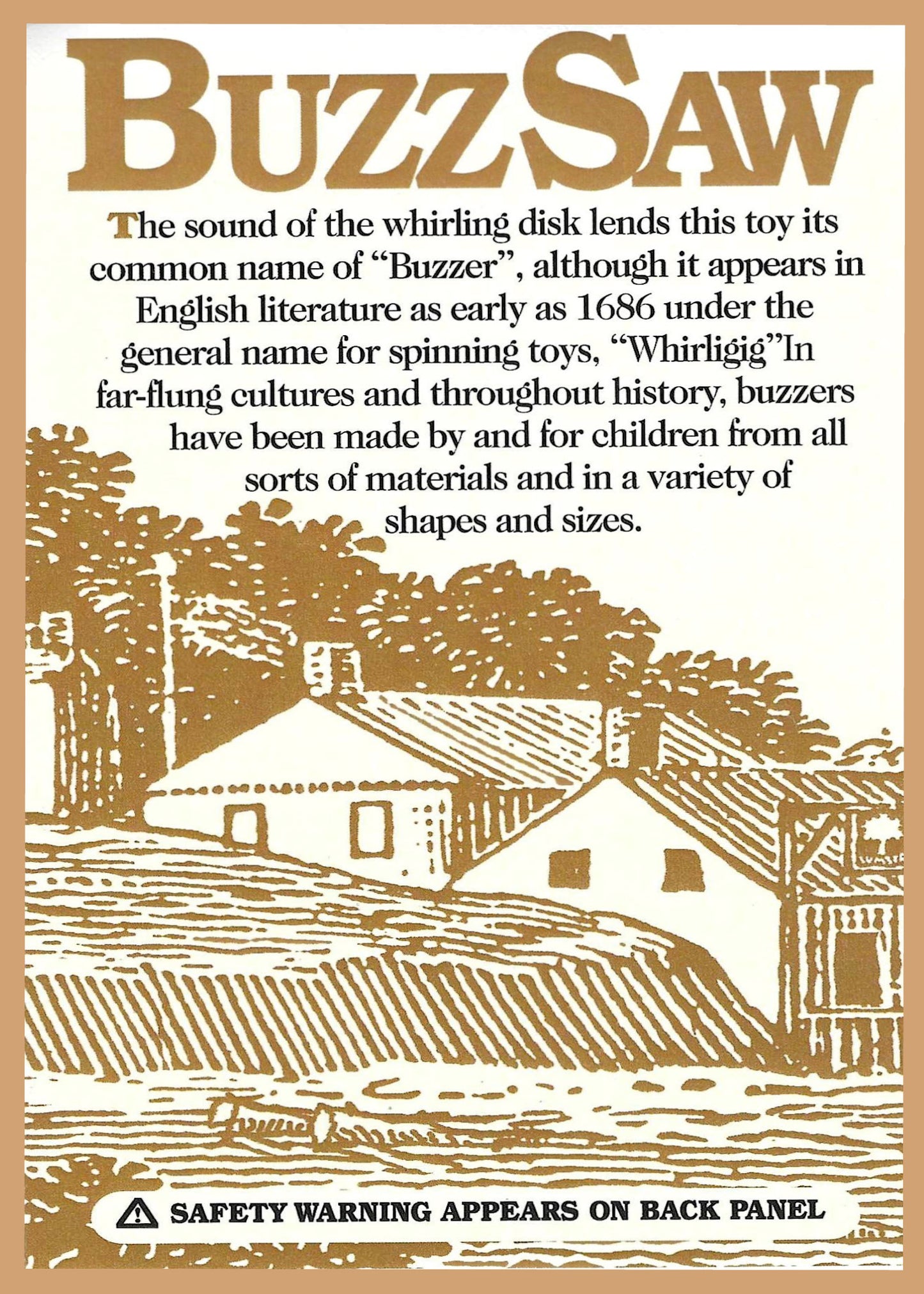 Buzz Saw, traditional spinning toy, information card front