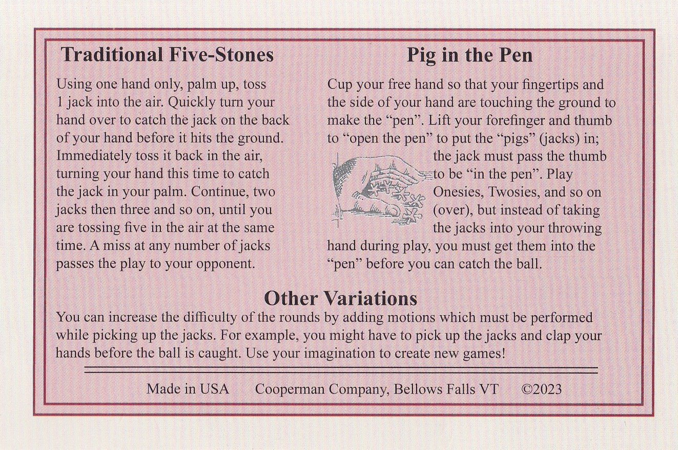 Game of Jacks traditional game instruction card