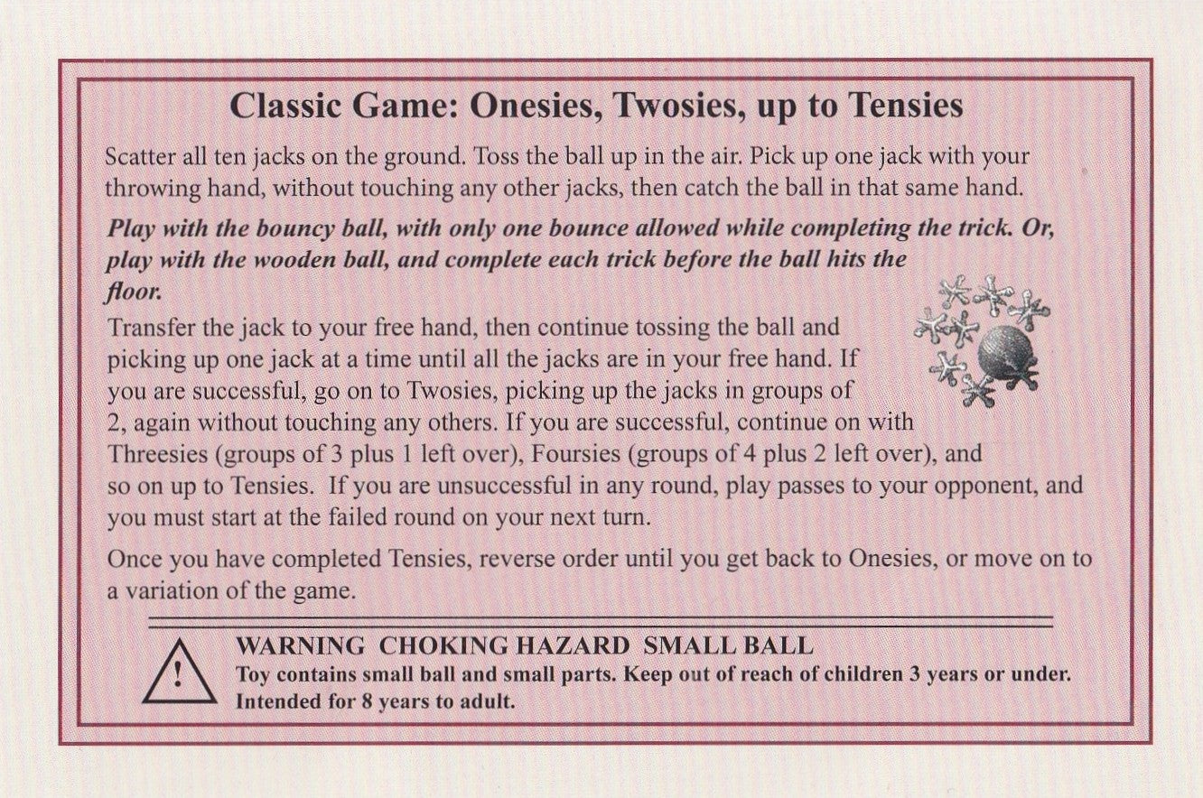 Game of Jacks traditional game instruction card