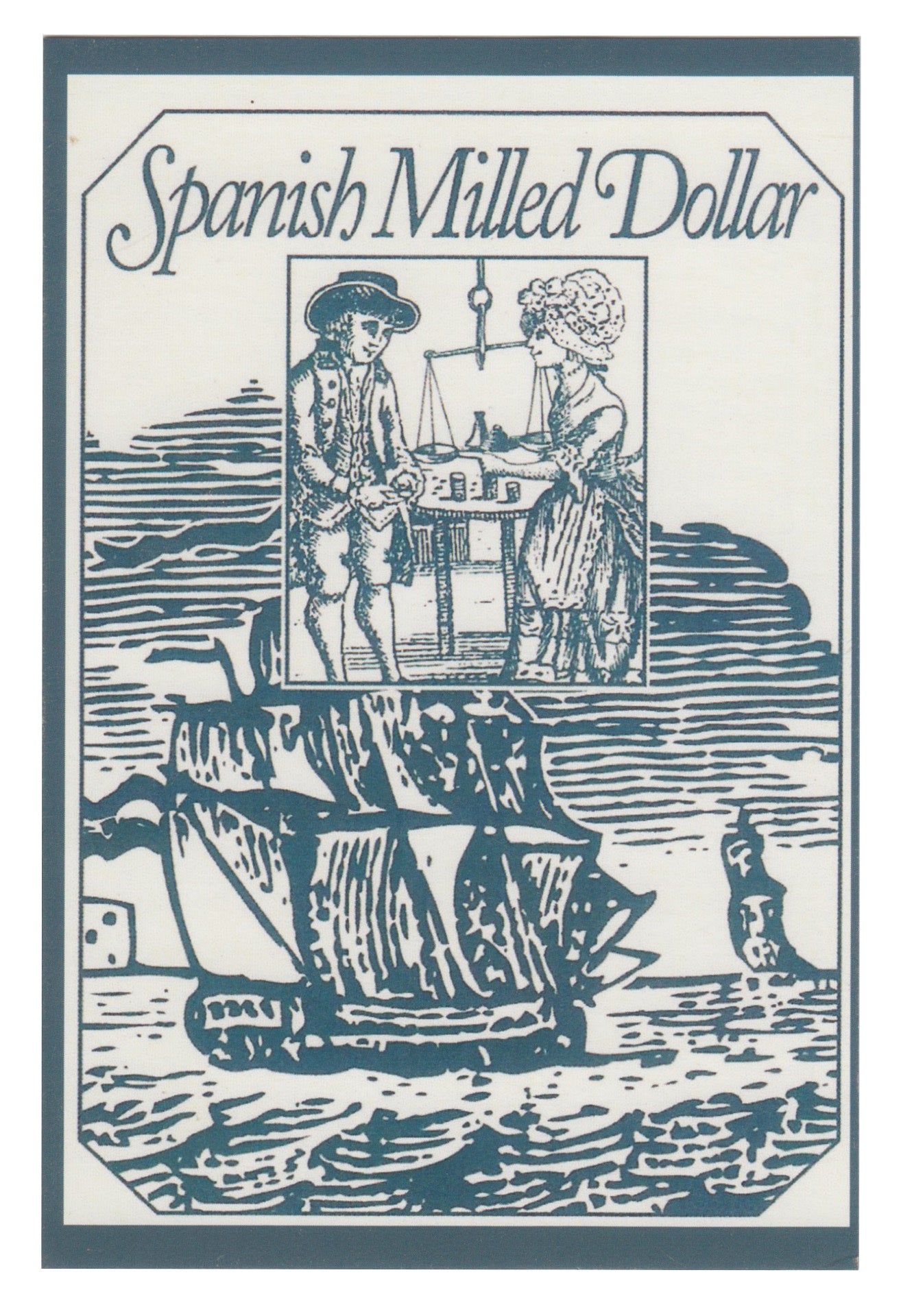 Reproduction Spanish milled dollar cast in pewter information card front