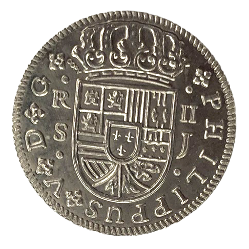 A reproduced Spanish Pistareen coin struck in nickel silver
