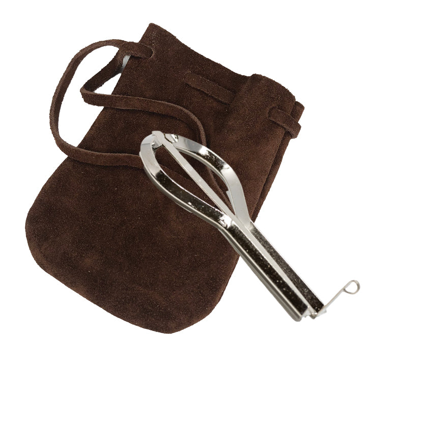 Traditional jaw harp for beginners, packaged in a leather pouch with instiry and instructions