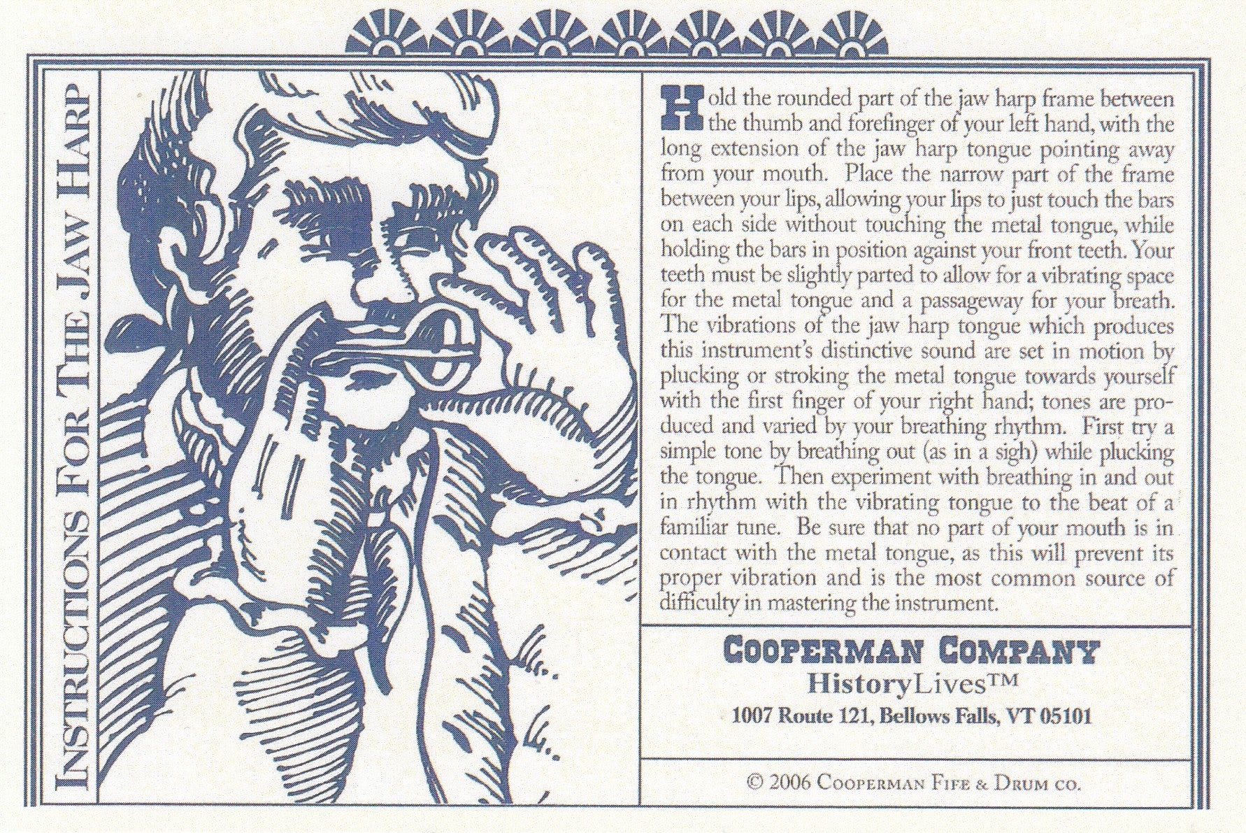 Traditional jaw harp for beginners information card back