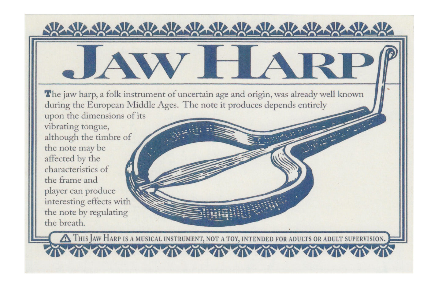 Tradtional jaw harp for beginners information card front