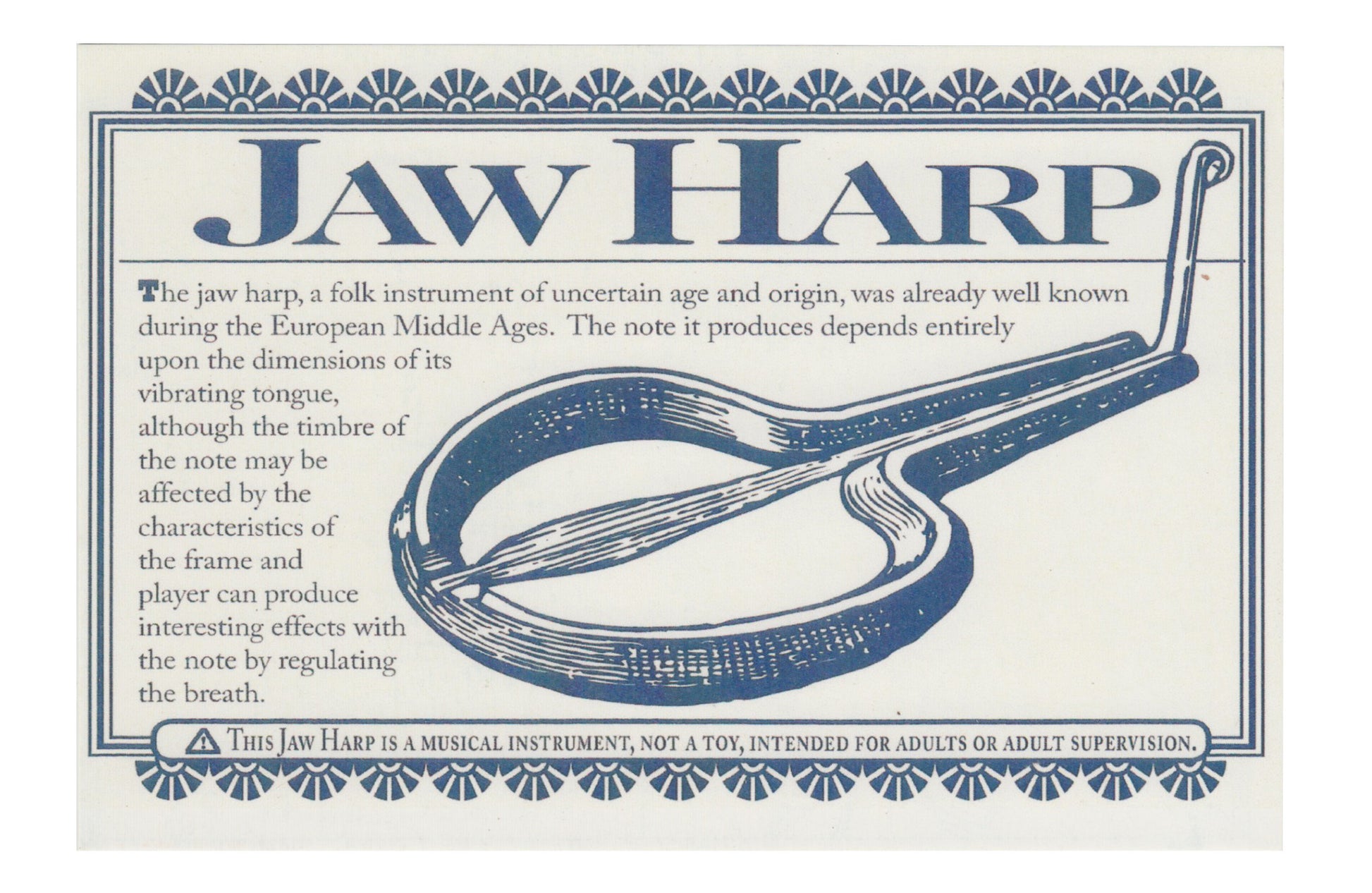 Tradtional jaw harp for beginners information card front